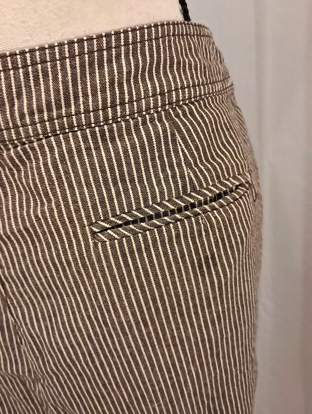 Dressbarn Brown Stripe Cotton Skirt Buttons Pockets Business Casual Preppy 12